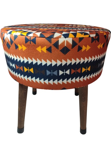 Puf Koltuk Bench Tabure – Anadolu Kilim Turuncu - Ahşap Ayaklı modelleri