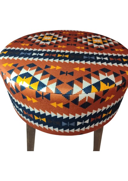 Puf Koltuk Bench Tabure – Anadolu Kilim Turuncu - Ahşap Ayaklı indirimleri