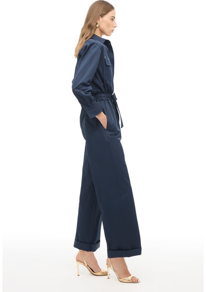 Lacivert Gömlek Yaka Boru Paça Tulum modelleri