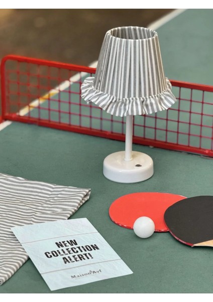 Ace Gri Çizgili Kablosuz Şarjlı Masa Lambası - Alt Uzun Beyaz