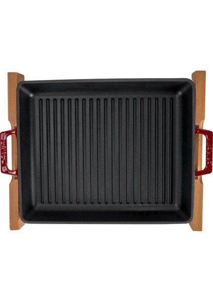 Döküm Dikdörtgen Izgara Tavası Kayın Servis Ahşabı Döküm Demir Yekpare Çift Kulplu Ölçü 26X32CM.-BORDO modelleri