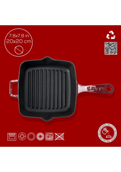 Döküm Kare Izgara Tava Döküm Demir Yekpare Saplı Ölçü 20X20CM.-BORDO fırsatları