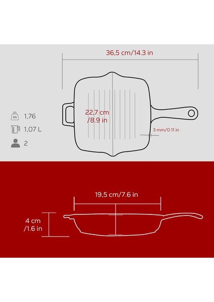 Döküm Kare Izgara Tava Döküm Demir Yekpare Saplı Ölçü 20X20CM.-BORDO indirimleri