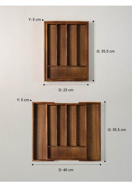 Orla Açılabilir Akasya Çekmece / Kaşıklık Düzenleyici