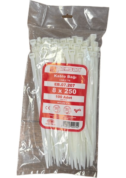 Kablo Bağı Cırt Kelepçe 8X250 mm Beyaz 100 Adet Fiyatıdır