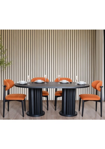 Dark Yuvarlak Büyük 4 Sandalyeli Mutfak Masa Takımı