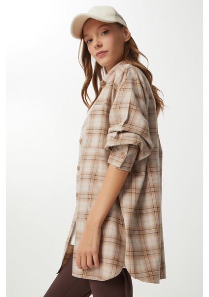 Kareli Oversize Oduncu Gömlek LDZ0049 Krem Bej modelleri
