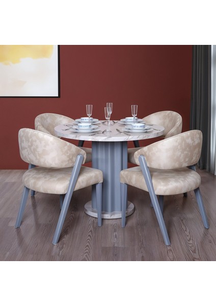 Alesta Yuvarlak 4 Sandalyeli Mutfak Masa Takımı