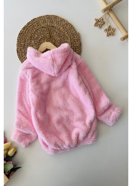 Krm Işleme Detaylı Kapüşonlu Peluş Kız çocuk mont - Açık Pembe fiyatları