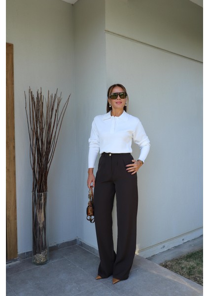 Acı Kahverengi Gold Düğme Detay Palazzo Pantolon fırsatları