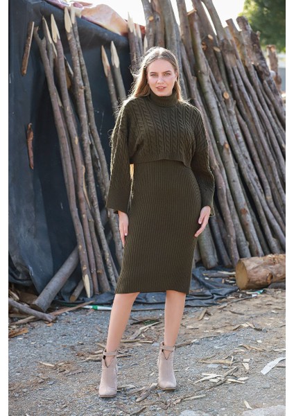 Midiboy Triko Elbise Crop Hırka Roya Ikili Takım modelleri