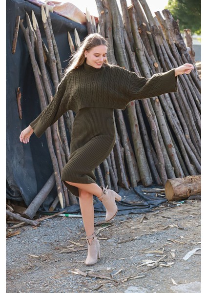 Midiboy Triko Elbise Crop Hırka Roya Ikili Takım fırsatları