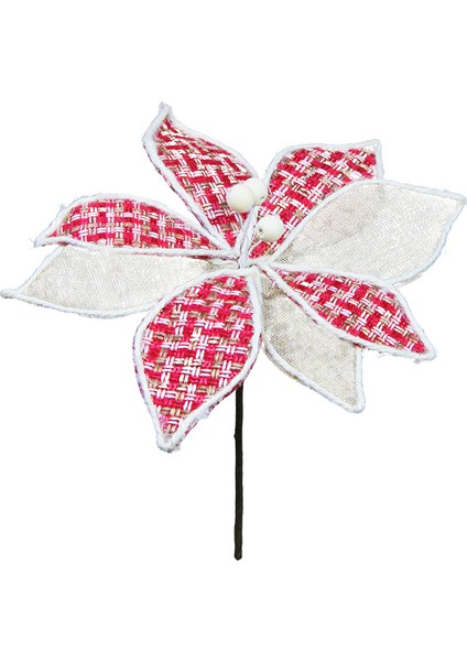 Yapay Kazayağı Desenli Jüt Detaylı Ponsetya Kırmızı Krem 25 cm