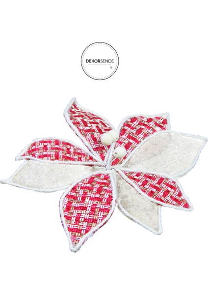 Yapay Kazayağı Desenli Jüt Detaylı Ponsetya Kırmızı Krem 25 cm fiyatları