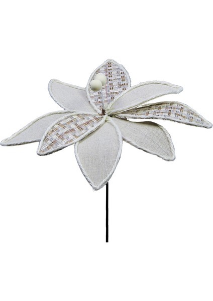 Yapay Kazayağı Desenli Keten Ponsetya Krem 30 cm