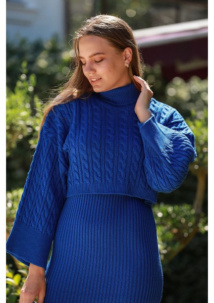Midiboy Triko Elbise Crop Hırka Roya Ikili Takım indirimleri