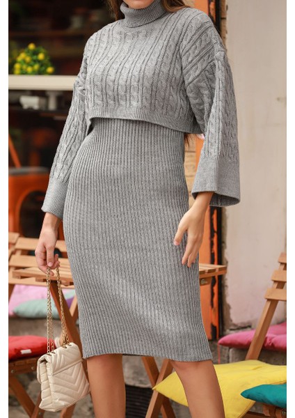 Midiboy Triko Elbise Crop Hırka Roya Ikili Takım fırsatları