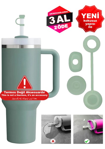 Quencher ve Yeni Nesil Pipetli Termos Uyumlu 3 Parça 1 Set Sızdırmaz Koruyucu Aksesuar Silikon Set Beyaz