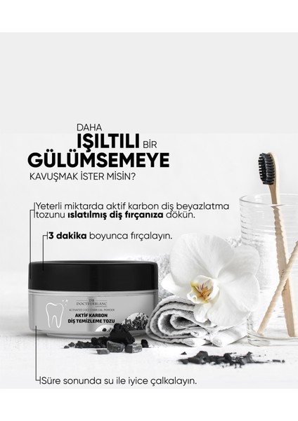Docteur Blanc Aktif Karbon Diş Beyazlatma Tozu 50 g – Sararma ile Çay ve Kahve Lekelerine Karşı Etkili Temizlik