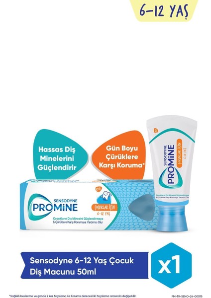 Promine Kids 6-12 Yaş Çocuk Diş Macunu 50 ml – Hassas Dişler ve Mine İçin Güçlendirici Koruma