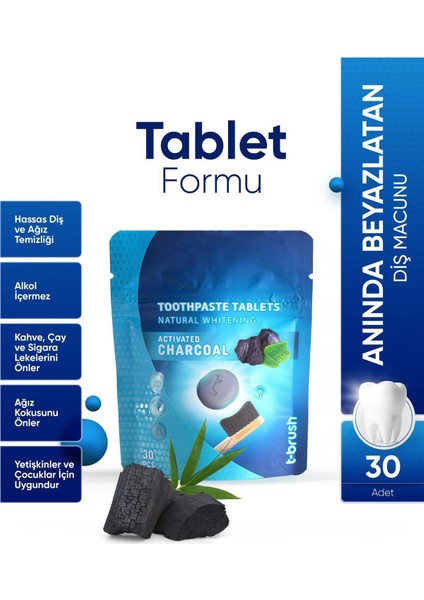 Diş Silgisi ve Aktif Karbonlu Beyazlatıcı Diş Macunu Tableti 30 Adet – Nane Aromalı, Leke ve Plak Giderici modelleri