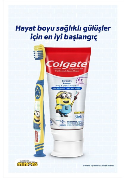 Minions 6+ Yaş Florürlü Çocuk Diş Macunu 50 ml ve Ekstra Yumuşak Vakum Saplı Diş Fırçası Seti – Çürük Önleyici modelleri