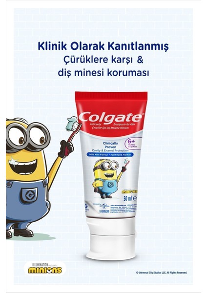 Minions 6+ Yaş Florürlü Çocuk Diş Macunu 50 ml ve Ekstra Yumuşak Vakum Saplı Diş Fırçası Seti – Çürük Önleyici fırsatları