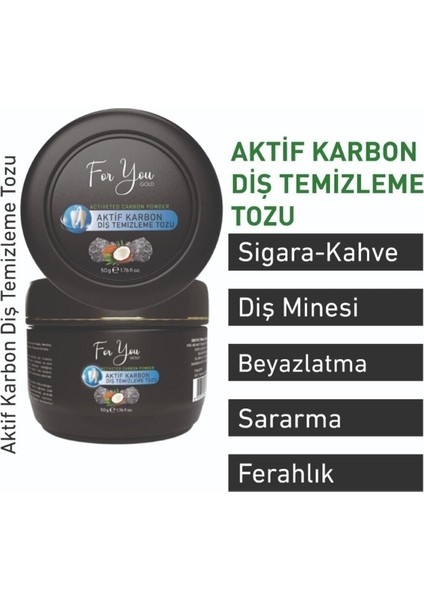 Aktif Karbon Diş Temizleme Tozu 50 g – Hindistan Cevizi Aromalı, Doğal Beyazlatıcı ve Ferah Nefes Etkili, Tüm Diş Tiplerine Uygun
