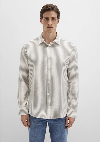 Erkek Bej M0211692-90940 Çizgili Gömlek