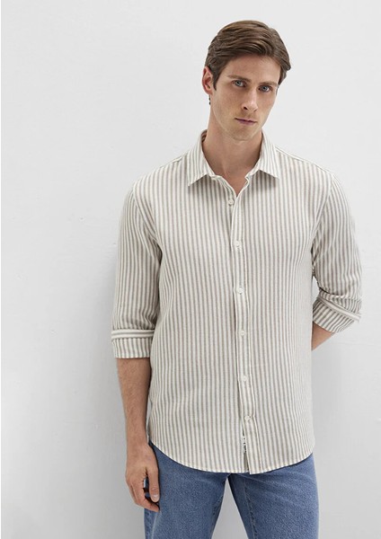 Erkek Bej M0211692-90940 Çizgili Gömlek fiyatları