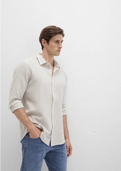 Erkek Bej M0211692-90940 Çizgili Gömlek modelleri
