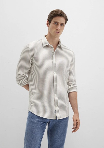 Erkek Bej M0211692-90940 Çizgili Gömlek fırsatları