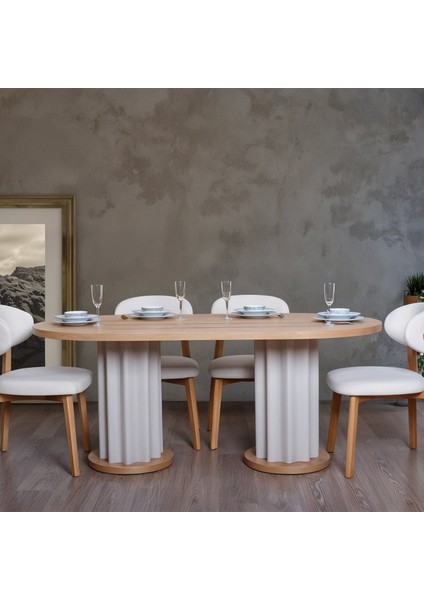 Lento Large Yuvarlak 4 Sandalyeli Mutfak Masa Takımı