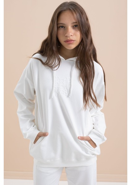 Beyaz Yazı Baskılı Kapüşonlu Geniş Paça Kız Çocuk Eşofman Takımı 21433 fiyatları