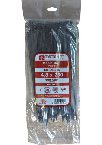 Kablo Bağı Cırt Kelepçe 4.8X250 mm Siyah 100 Adet Fiyatıdır