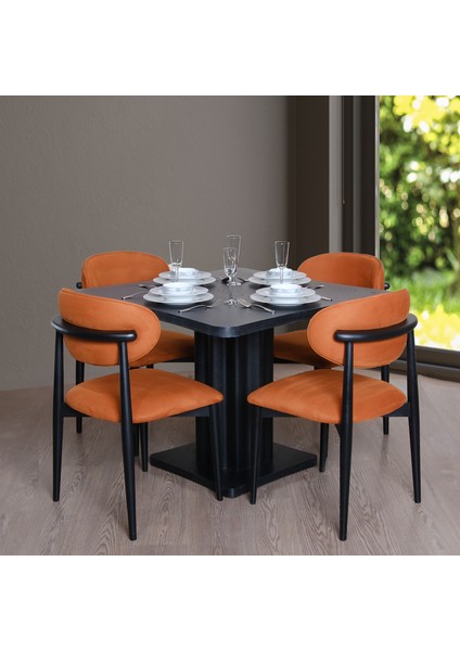 Dark Kare 4 Sandalyeli Mutfak Masa Takımı