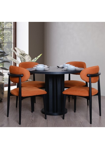 Dark Yuvarlak 4 Sandalyeli Mutfak Masa Takımı