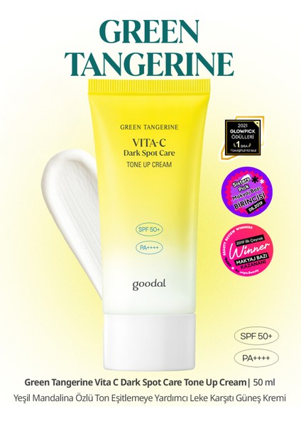 Green Tangerine Vita C Dark Spot Tone Up Cream - Ton Eşitleyici Makyaj Bazı ve Güneş Kremi SPF50+ Pa++++