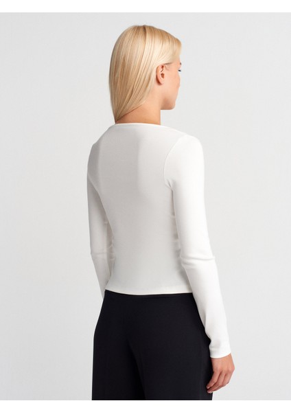 31993 Fermuar Detaylı Uzun Kollu Top-Ekru fiyatları