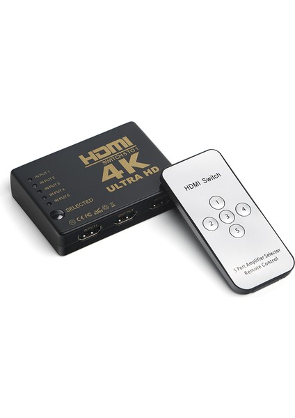 5 Giriş - 1 Çıkış HDMI Switch / 4K@60Hz, 10Gbps, HDCP, Led Göstergeli, Uzaktan Kumanda(DK-HD-SW4X1K)