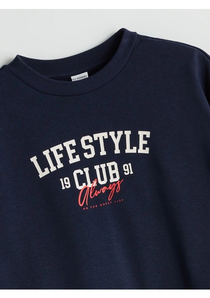 Lcw Kids Lacivert Bisiklet Yaka Baskılı Kız Çocuk Sweatshirt fiyatları