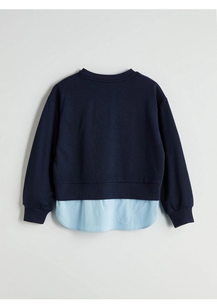 Lcw Kids Lacivert Bisiklet Yaka Baskılı Kız Çocuk Sweatshirt modelleri