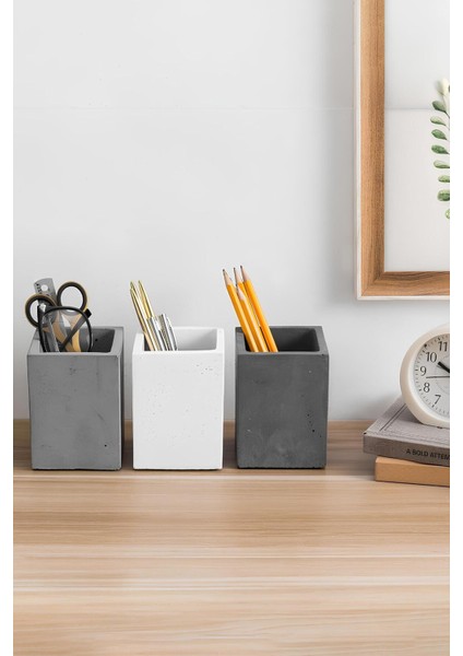 Beton Kalemlik 3’lü Set | Modern Dekoratif Organizer, Vazo, Saksı, Diş Fırçalık