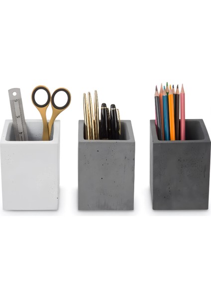 Beton Kalemlik 3’lü Set | Modern Dekoratif Organizer, Vazo, Saksı, Diş Fırçalık modelleri
