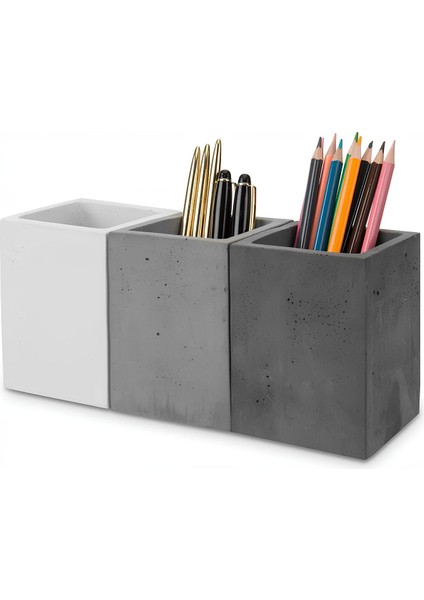 Beton Kalemlik 3’lü Set | Modern Dekoratif Organizer, Vazo, Saksı, Diş Fırçalık fırsatları