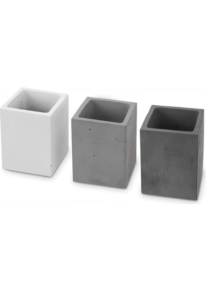 Beton Kalemlik 3’lü Set | Modern Dekoratif Organizer, Vazo, Saksı, Diş Fırçalık