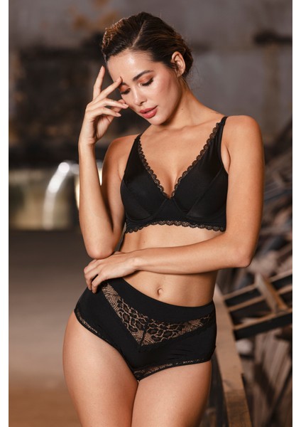 Giorgia Control Slip,yüksek Bel Kadın Dantelli Siyahkülot