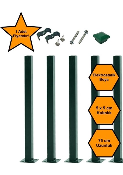 75 cm Çim Çit Direği, Tutturma Aparatı, Metal Baba, Montaj Aparatları Dahil