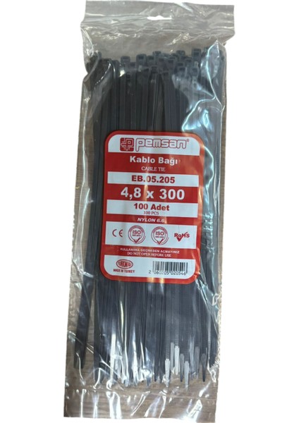 Kablo Bağı Cırt Kelepçe 4.8X300 mm Siyah 100 Adet Fiyatıdır