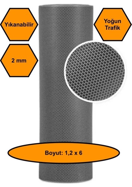 Gri Petek Mat Pvc Kaydırmaz Petek Paspas, 1,2x6 Metre